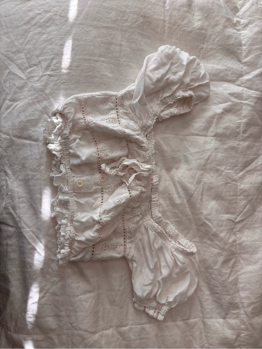 Women's White Eyelet Cropped Sleep Top